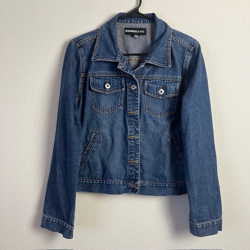 Express Large Denim‎ Jacket Button Down Medium Wa… - image 1